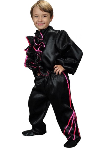 Erkek Çocuk Siyah Fırfırlı Dans Kostümü, Şık ve Rahat Tasarım