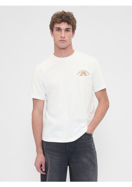 Erkek Beyaz Everyday Soft Relaxed Grafik T-Shirt