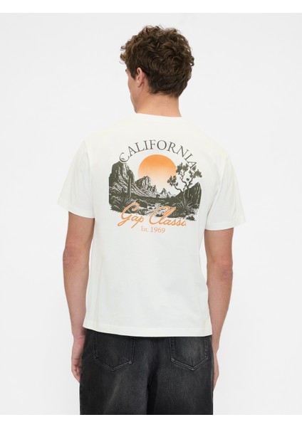 Erkek Beyaz Everyday Soft Relaxed Grafik T-Shirt fırsatları