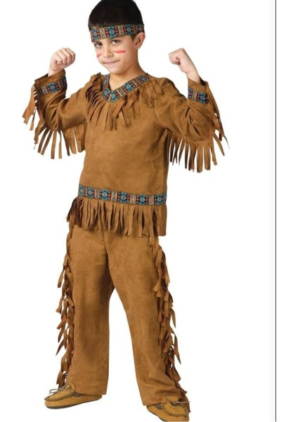 Kahverengi Erkek Çocuk Kızılderili Kostümü, Eğlenceli ve Rahat Tasarım