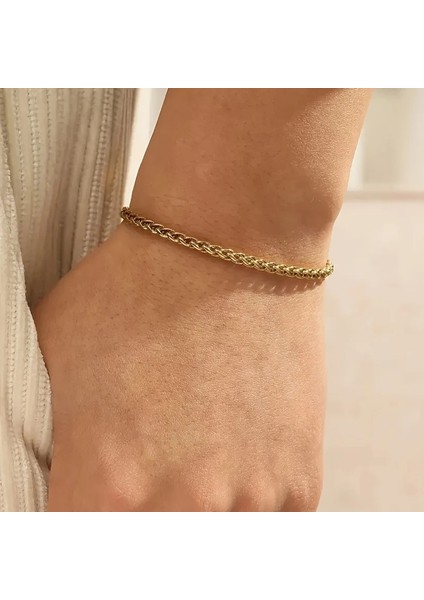 Çelik Bileklik Burgu Zincir Model 4 mm Kalınlık 18 cm Uzunluk 5 cm Ek Ayarlanabilir Altın Sarısı Gold