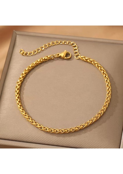 Çelik Bileklik Burgu Zincir Model 4 mm Kalınlık 18 cm Uzunluk 5 cm Ek Ayarlanabilir Altın Sarısı Gold fiyatları