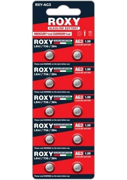 Rxy-Ag3 LR41/736/384 Alkalin Pil (10'lu Paket)