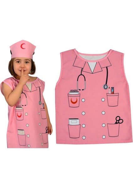 Sevimli Çocuk Hemşire Kostümü, Pembe Renkli Eğlenceli Kıyafet