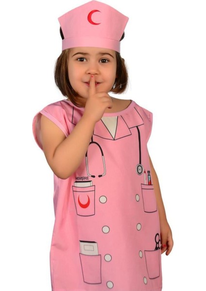 Sevimli Çocuk Hemşire Kostümü, Pembe Renkli Eğlenceli Kıyafet fiyatları