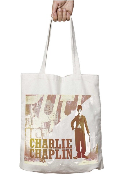Charlie Chaplin Yazı Iki Tarafı Kalıcı Baskılı Yıkanabilir Çanta