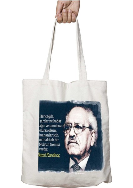 Sezai Karakoç Nuh Un Gemisi Vardır Iki Tarafı Kalıcı Baskılı Yıkanabilir Çanta