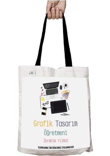 Siyah Kulplu Kişiye Özel Grafik Tasarım Öğretmeni Pc Tblt Yıkanabilir Okul Omuz Çanta