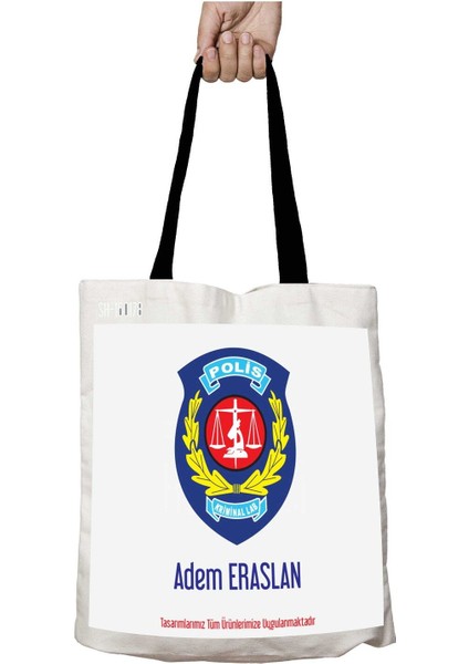 Siyah Kulplu Kişiye Özel Kriminal Polis Logo Yıkanabilir Okul Omuz Çanta