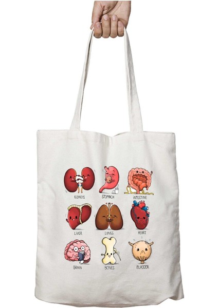 Organlar Vücut Organları Kalp Beyin Kemik Böbrek Iki Tarafı Kalıcı Baskılı Yıkanabilir Çanta
