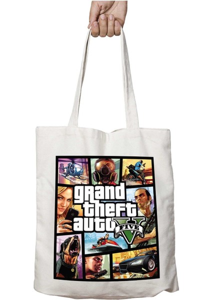 Gta V 5 Tasarımı Iki Tarafı Kalıcı Baskılı Yıkanabilir Okul Plaj Omuz Bez Çantası