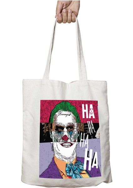 Joker Ha Ha Haaa Iki Tarafı Kalıcı Baskılı Yıkanabilir Okul Plaj Omuz Bez Çantası