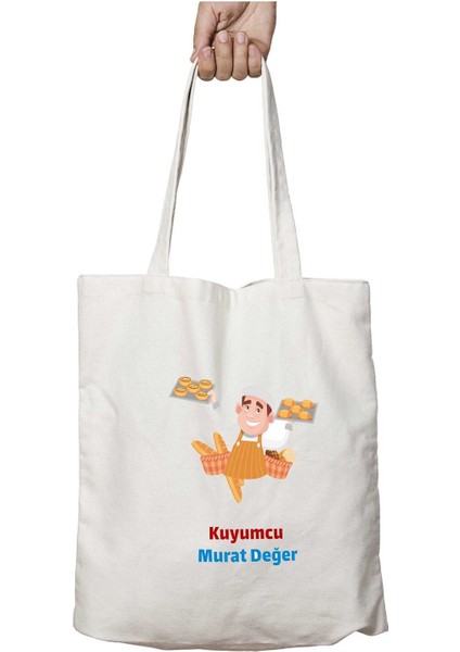 Kişiye Özel Altın Kuyumcu Gümüş Iki Tarafı Kalıcı Baskılı Yıkanabilir Okul Plaj Omuz Bez Çantası