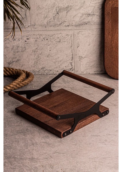 Kahverengi Ahşap ve Metal Detaylı 4'lü Yuvarlak ve Kare Sunum Tepsisi modelleri
