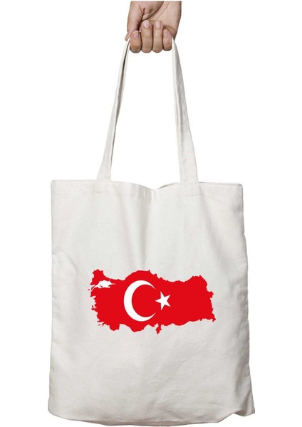 Türkiye Haritası Iki Tarafı Kalıcı Baskılı Yıkanabilir Okul Plaj Omuz Bez Çantası