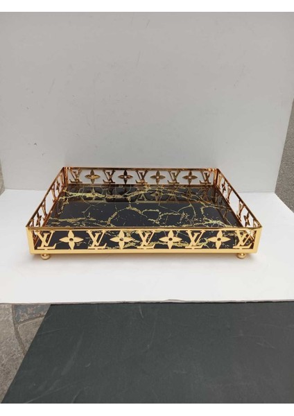 Şık Dikdörtgen Metal ve Cam Sunum Tepsisi, Altın Renkli Dekorasyon Aksesuarı fırsatları