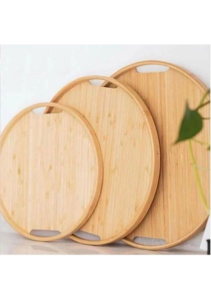 Büyük Yuvarlak Bambu Tepsi, 40X4CM, Şık ve Doğal Sunum Için Ideal