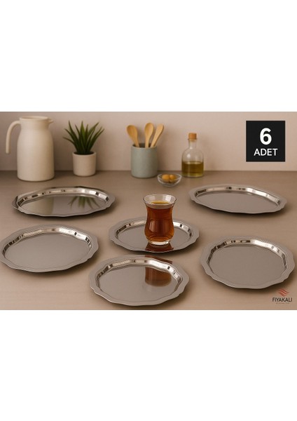 6 Adet Parlak Paslanmaz Çelik Oval Servis ve Sunum Tepsisi, 20X25 cm fiyatları