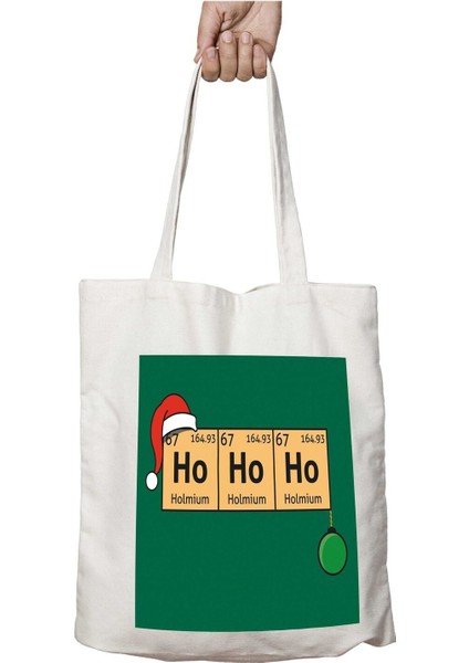 Yılbaşı Ho Ho Ho Periyodik Cetvel Iki Tarafı Kalıcı Baskılı Yıkanabilir Okul Plaj Omuz Bez Çantası