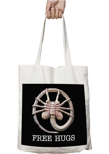 Alien Facehugger Free Hugs Iki Tarafı Kalıcı Baskılı Yıkanabilir Okul Plaj Omuz Bez Çantası