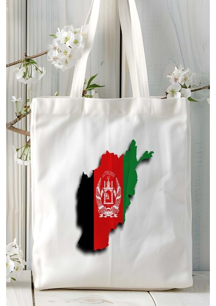 Afganistan Bayrak Baskılı Bez Çanta Omuz Çantası Model