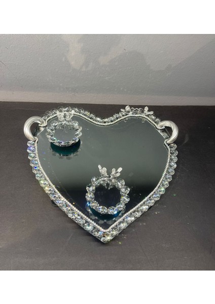 Şık Kristal Cam Kalp Sunum Tepsisi, Dekoratif ve Zarif Tasarım