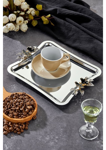 Şık Krom Nişan Tepsisi, 22CM, Tek, Duo Luna Nera Kulp Desenli fiyatları