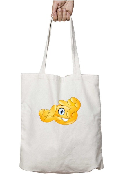 Smiles1 Iki Tarafı Kalıcı Baskılı Yıkanabilir Okul Plaj Omuz Bez Çantası