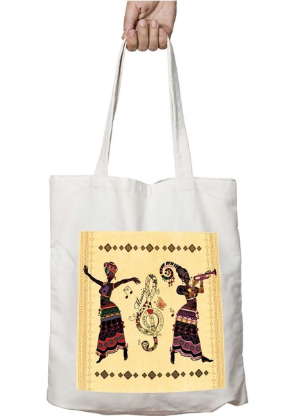 Etnik Müzik Sol Anahtarı Iki Tarafı Kalıcı Baskılı Yıkanabilir Çanta