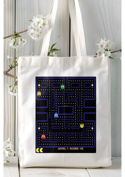 Pacman Oyun Baskılı Omuz Çanta Kişiye Özel Model 3
