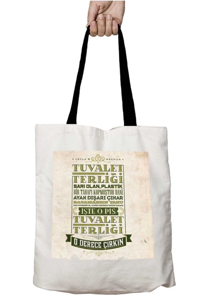 Siyah Kulplu Leyla Ile Mecnun Tuvalet Terliği Yıkanabilir Okul Omuz Çanta