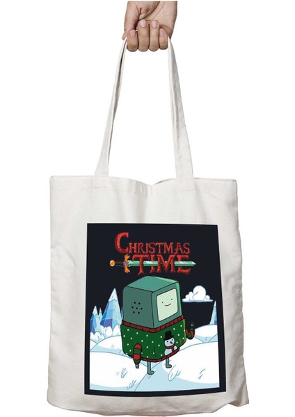 Adventure Christmas Time Beemo Ice World Cartoon Network Iki Tarafı Kalıcı Baskılı Yıkanabilir Çanta