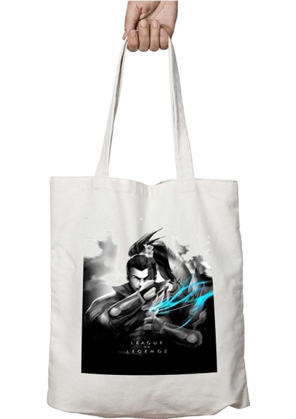 Yasuo - Lol Iki Tarafı Kalıcı Baskılı Yıkanabilir Okul Plaj Omuz Bez Çantası