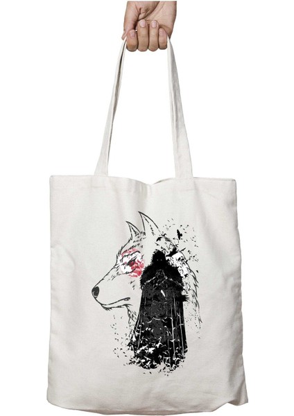 Once Crow Jon Snow And Ghost Game Of Thrones Iki Tarafı Kalıcı Baskılı Yıkanabilir Çanta