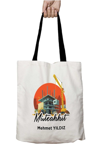 Siyah Kulplu Kişiye Özel Müteahhit Inşaat Yıkanabilir Okul Omuz Çanta