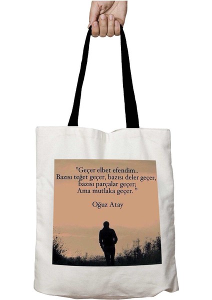 Siyah Kulplu Oğuz Atay Geçer Elbet Yıkanabilir Okul Omuz Çanta