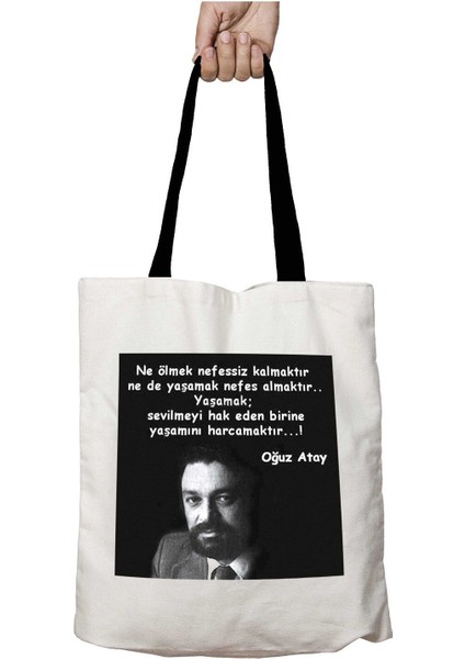 Siyah Kulplu Oğuz Atay Yaşamak Yıkanabilir Okul Omuz Çanta