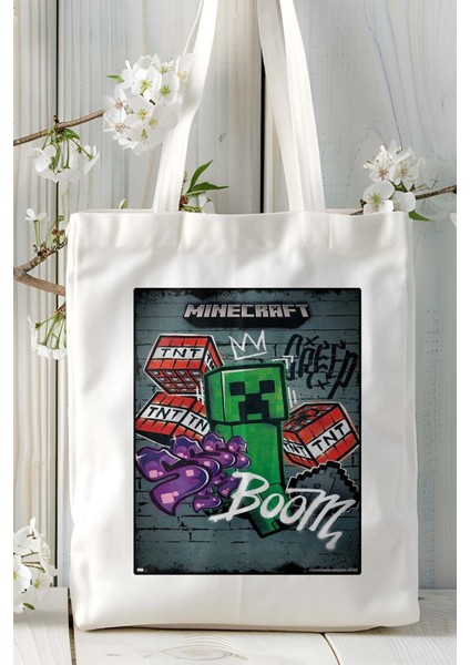 Minecraft Oyun Baskılı Bez Çanta Omuz Çantası Kişiye Özel Model 12