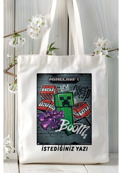 Minecraft Oyun Baskılı Bez Çanta Omuz Çantası Kişiye Özel Model 12 fiyatları