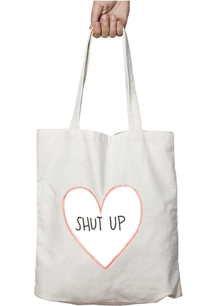 Shut Up Kalp Iki Taraf Kalıcı Yıkanabilir Okul Plaj Omuz Bez Çanta