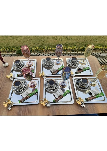 Paslanmaz Çelik Kare 6’lı Sunum Tepsisi, Kelebek Aksesuar, Ikramlık ve Sunumluk modelleri