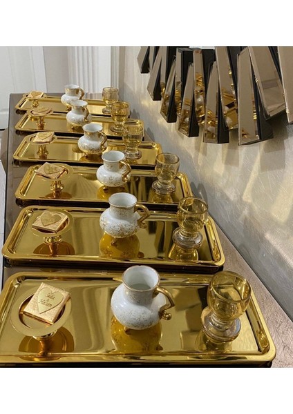 Paslanmaz Çelik Gold Renk Baton 6'lı Lüx Sunum Tepsisi