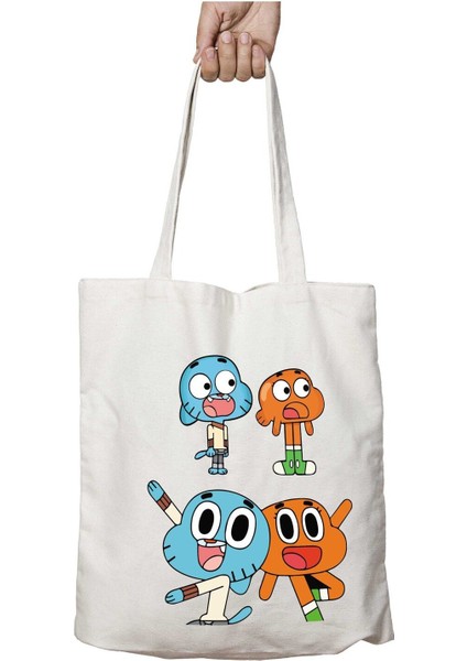 Gumball Cartoon Network Çizgi Iki Taraf Kalıcı Yıkanabilir Okul Plaj Omuz Bez Çanta