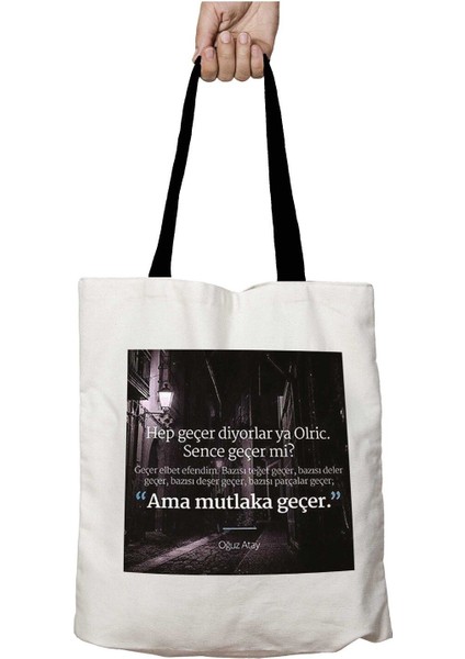Siyah Kulplu Oğuz Atay Ama Mutlaka Geçer Yıkanabilir Okul Omuz Çanta