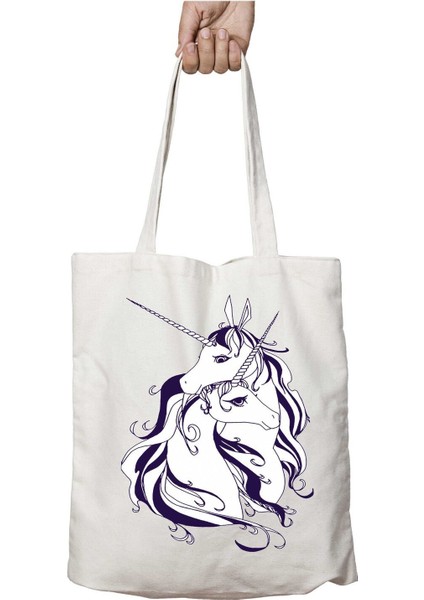 Unicorn Aşk Love Sevgi Iki Tarafı Kalıcı Baskılı Yıkanabilir Çanta