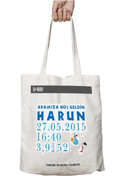 Kişiye Özel Aramıza Hoş Geldin Erkek Bebek Iki Tarafı Kalıcı Baskılı Yıkanabilir Çanta