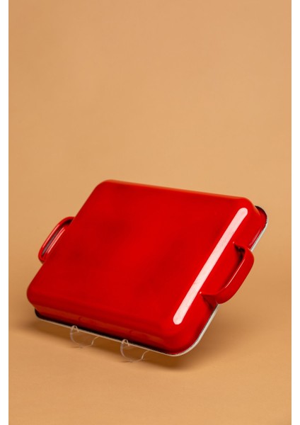 Kırmızı Emaye Fırın Tepsisi, Kulplu, Şık ve Dayanıklı Mutfak Gereci fırsatları