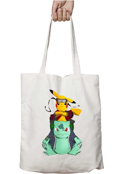 Ninjamon Ninja Pokemon Iki Tarafı Kalıcı Baskılı Yıkanabilir Okul Plaj Omuz Bez Çantası