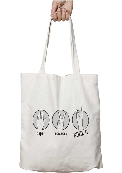 Paper Scissors Rock Kağıt Makas Iki Tarafı Kalıcı Baskılı Yıkanabilir Okul Plaj Omuz Bez Çantası