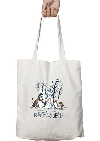 Winter Is Here Calvin And Hobbes Game Of Thrones Iki Tarafı Kalıcı Baskılı Yıkanabilir Çanta